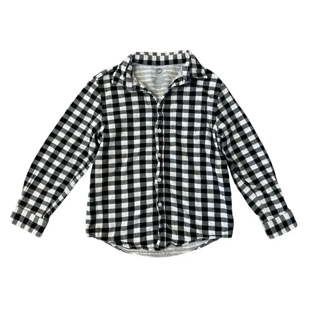 ROLLING STONES 70s Rock Retro Vintage Upcycled Plaid Flannel Kids Shirt L 10/12